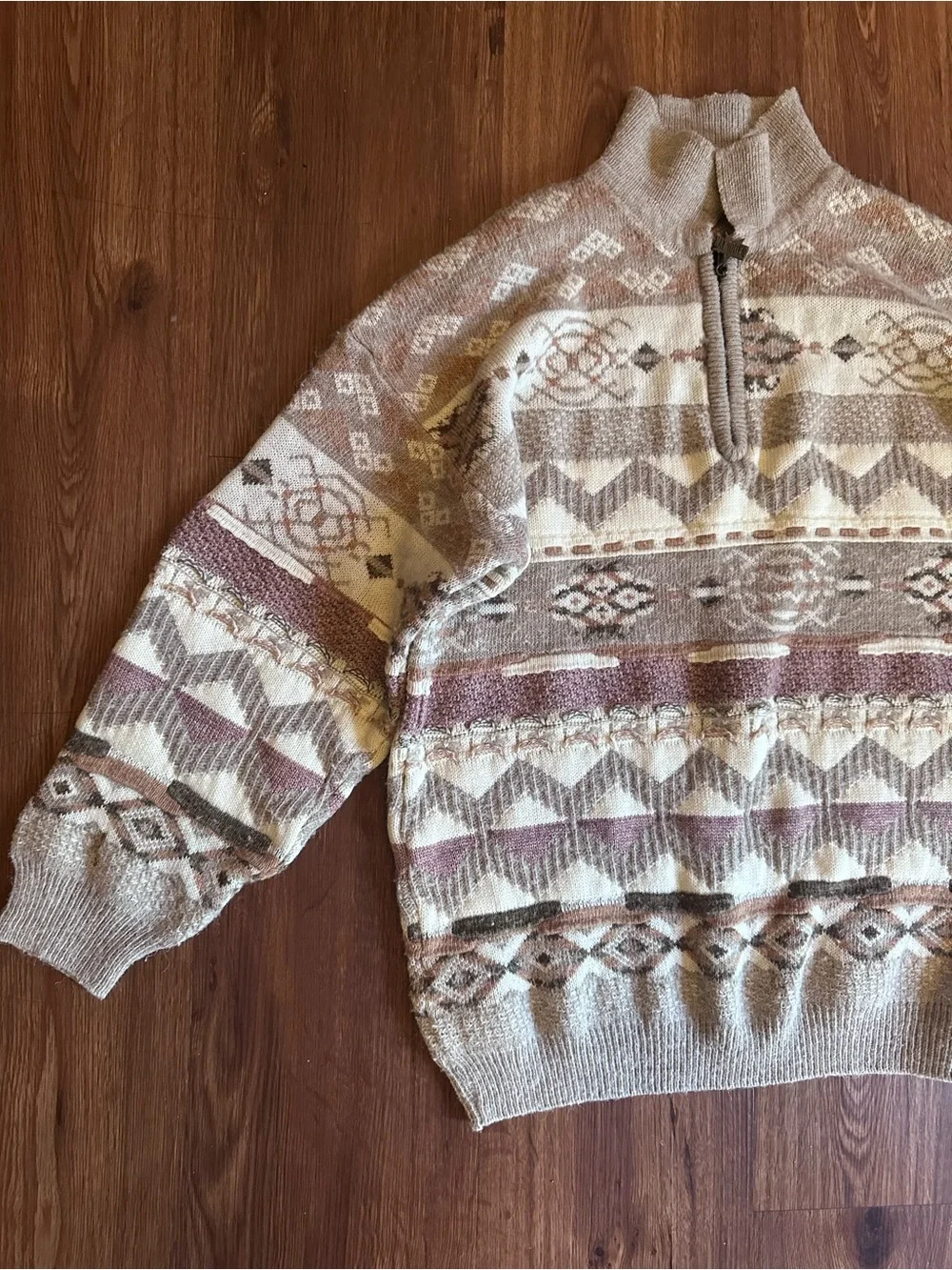 Men's Quarter Zip knit Geometric Aztec Patterned Fair Isle Sweater